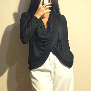 Alice + Olivia Base Black Viscose Wrap Around Cardigan Size S